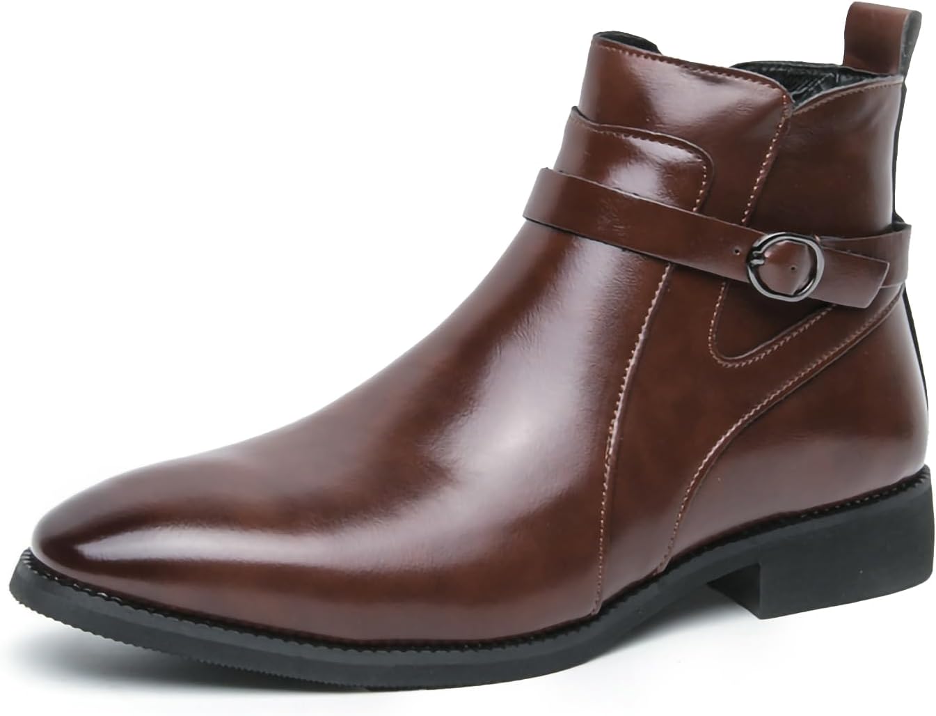

Мужские классические ботинки с боковой молнией, стильные и удобные челси с пряжкой, кожаные ботинки до щиколотки из искусственной кожи Generic, коричневый