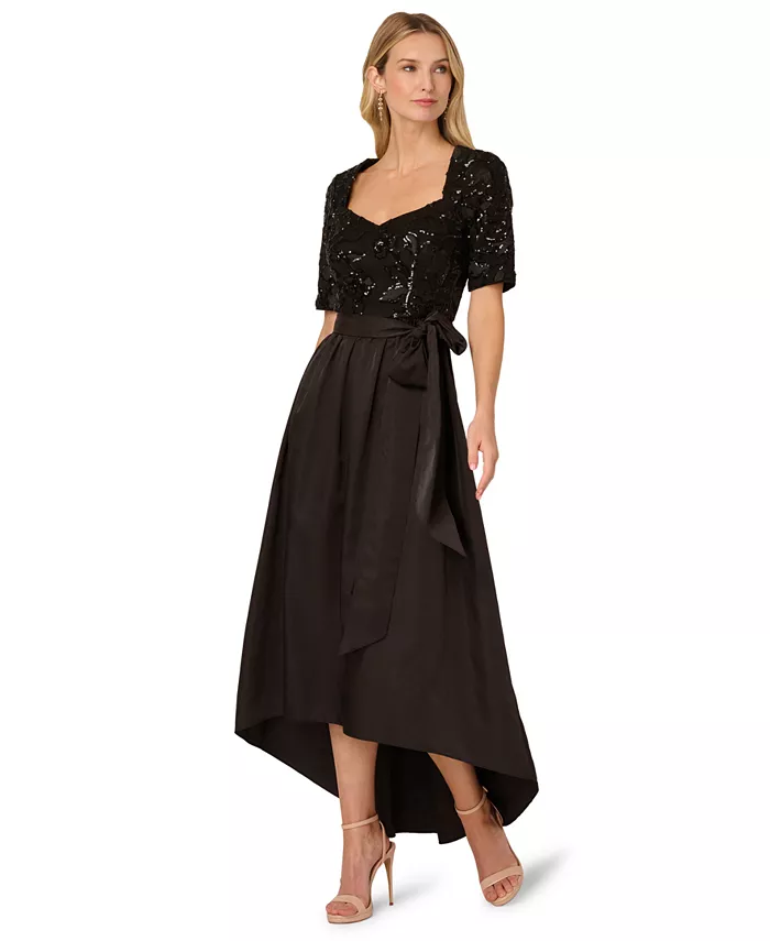 

Женское платье с коротким рукавом из тафты с пайетками Adrianna Papell, черный