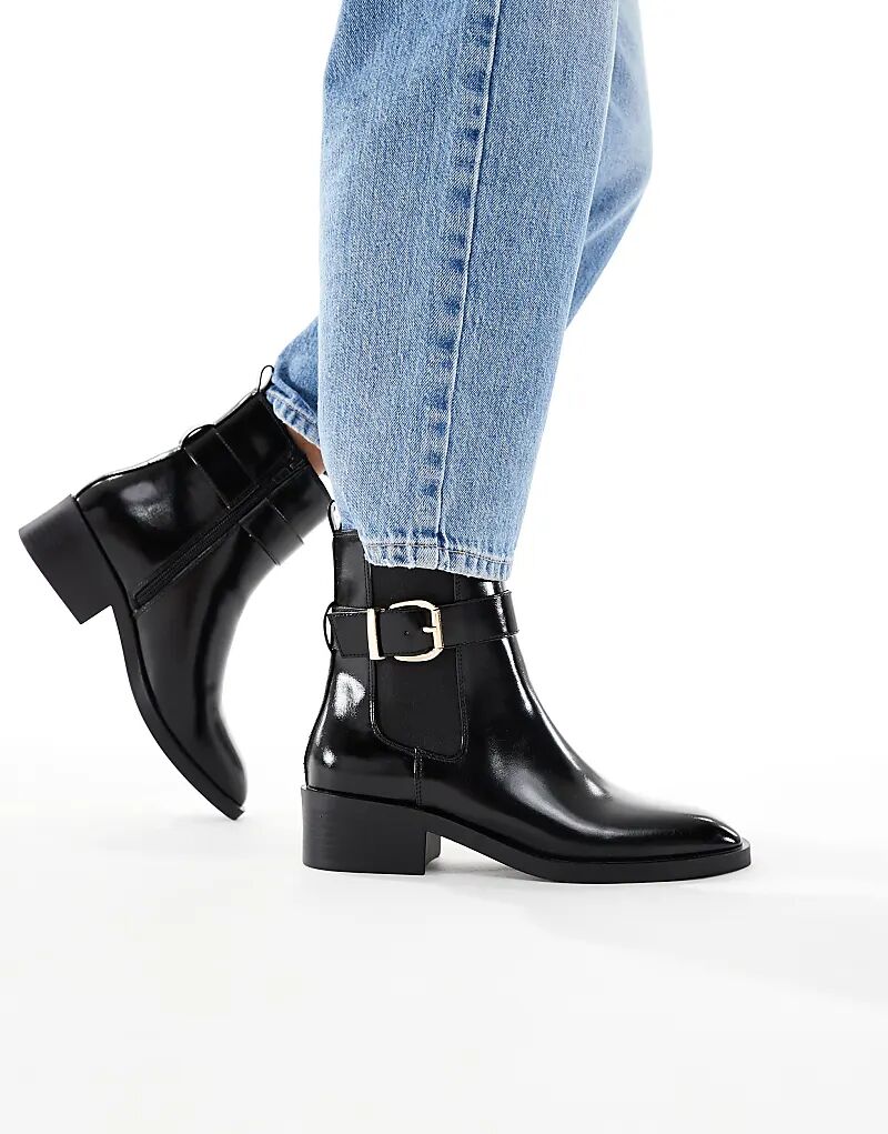 Черные ботинки челси на каблуке с пряжкой от Schuh Cadie