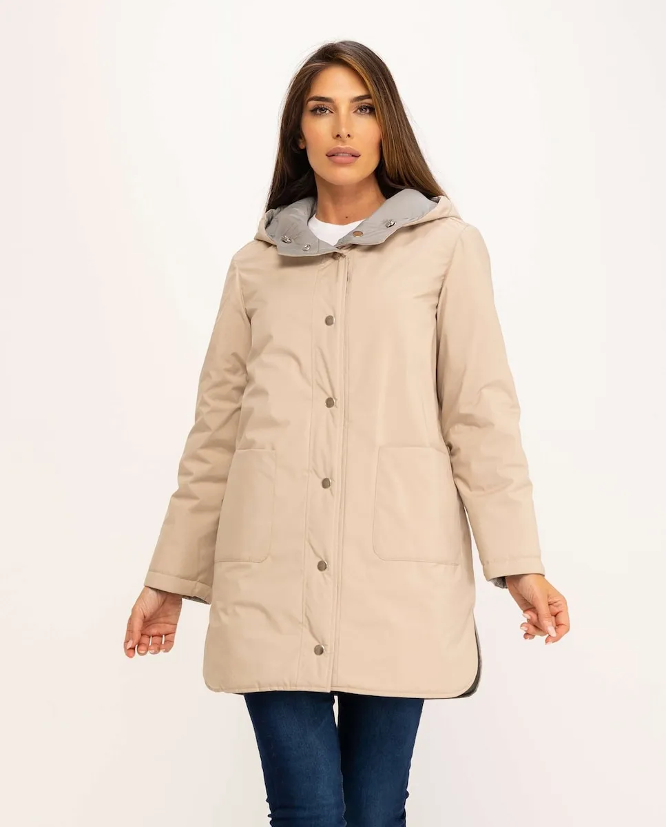

Женский двусторонний плащ с капюшоном Fsh, бежевый