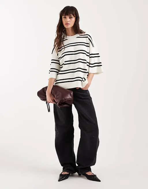 

Компактная белая трикотажная футболка оверсайз со структурированной полоской ASOS DESIGN, Белый, Компактная белая трикотажная футболка оверсайз со структурированной полоской ASOS DESIGN