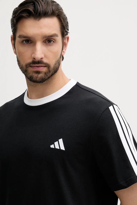 Футболка хлопковая Essentials с тремя полосками Adidas, черный — фото 4