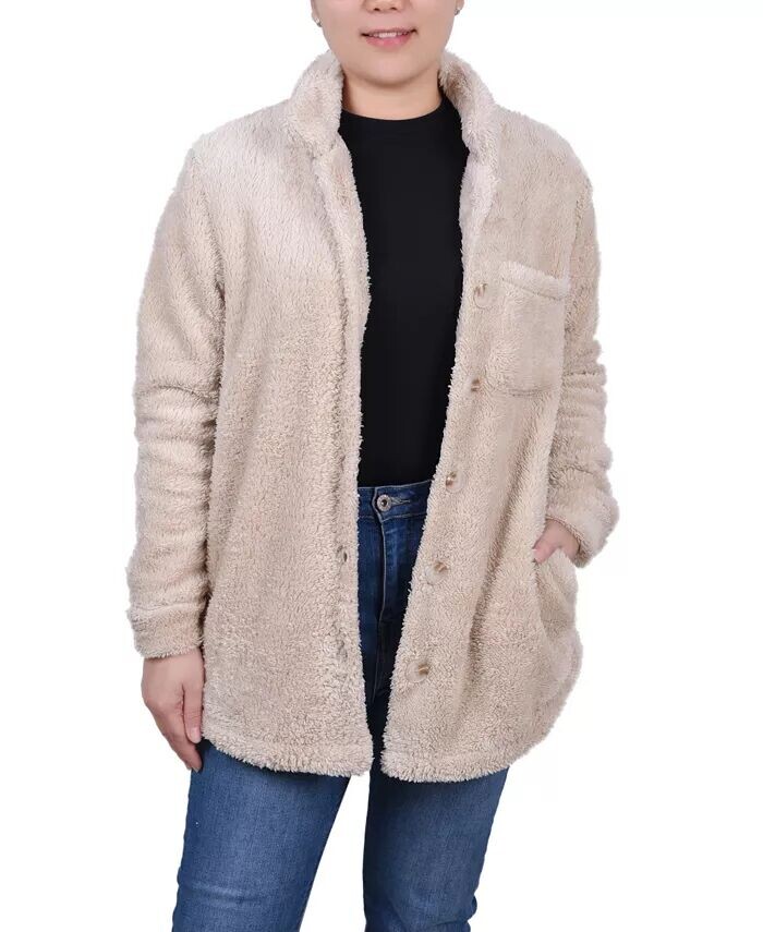 

Куртка из шерпы Petite с длинными рукавами и пуговицами спереди Ny Collection, слоновая кость/кремовый