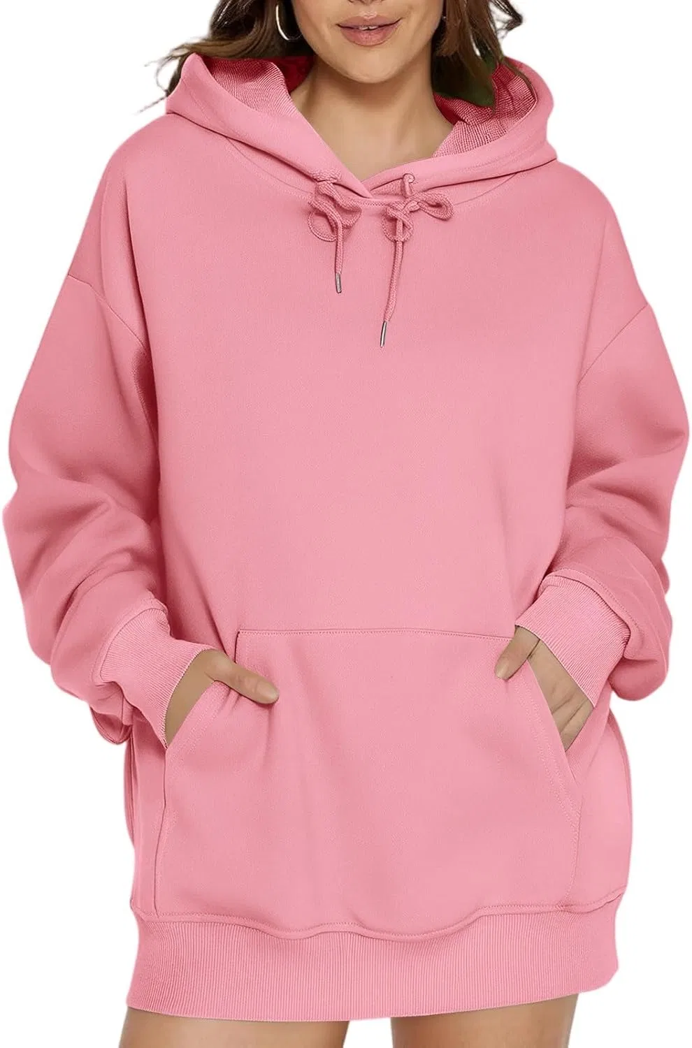 Женская толстовка с капюшоном, оверсайз, флисовая, A008-Pink