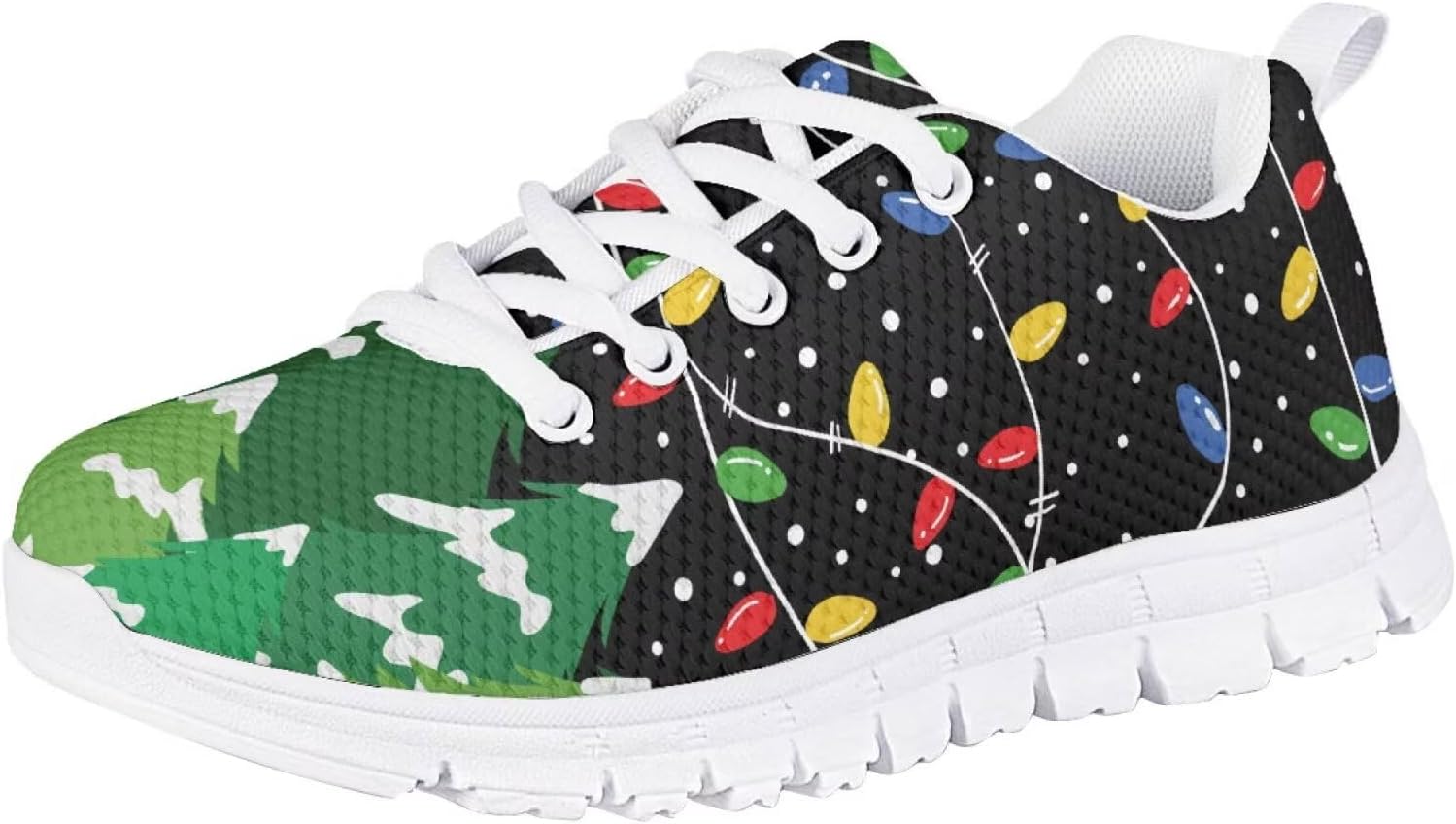 

Кроссовки Forchrinse для мальчиков и девочек на Рождество, детские шнурованные теннисные кроссовки, легкие, дышащие, для ходьбы и бега, Christmas Tree Colorful Lights