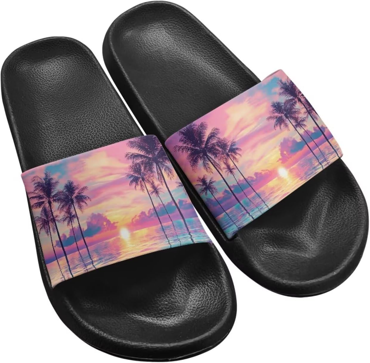

Тапочки Hechitok для женщин и мужчин, домашние тапочки, шлепанцы для душа, слайды, банные сандалии, легкие, противоскользящие, легко чистятся, Palm Tree Sunset