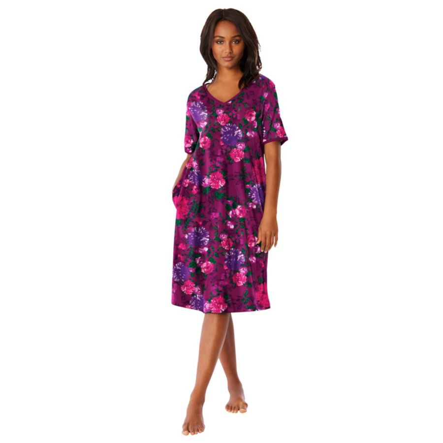 

Женская короткая футболка-домик Dreams & Co, Deep claret painted floral