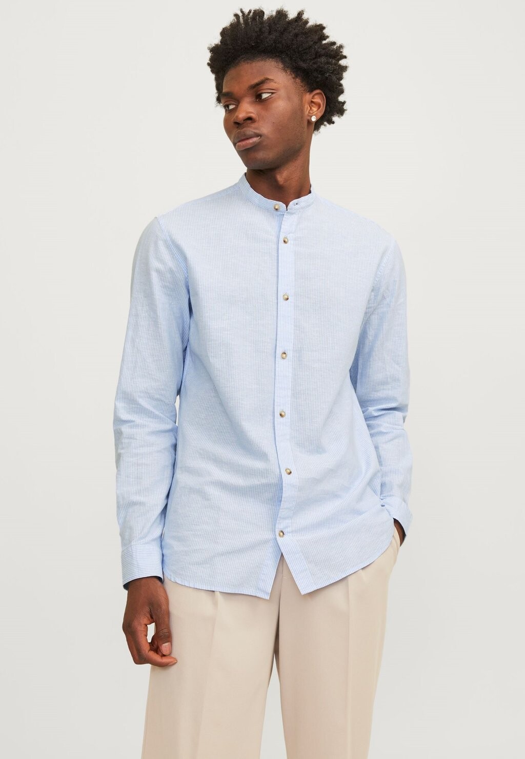 

Рубашка JJESUMMER BAND LINEN MIX SHIRT Jack & Jones, светло-голубой
