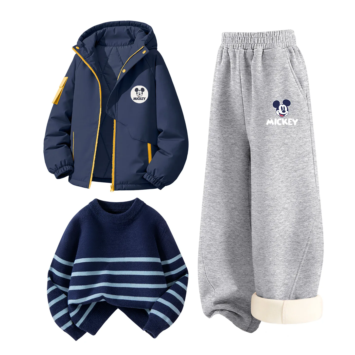 Детский спортивный костюм с круглым вырезом Disney, [Thickened and Fleece-Lined]Dichi Round Hook-and-Loop K Navy Blue+DiB Trendy Mickey K Navy Blue+Solid Color Navy Blue — фото 4