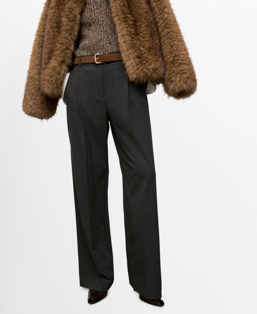 

Женские клетчатые плиссированные брюки MANGO, Brown