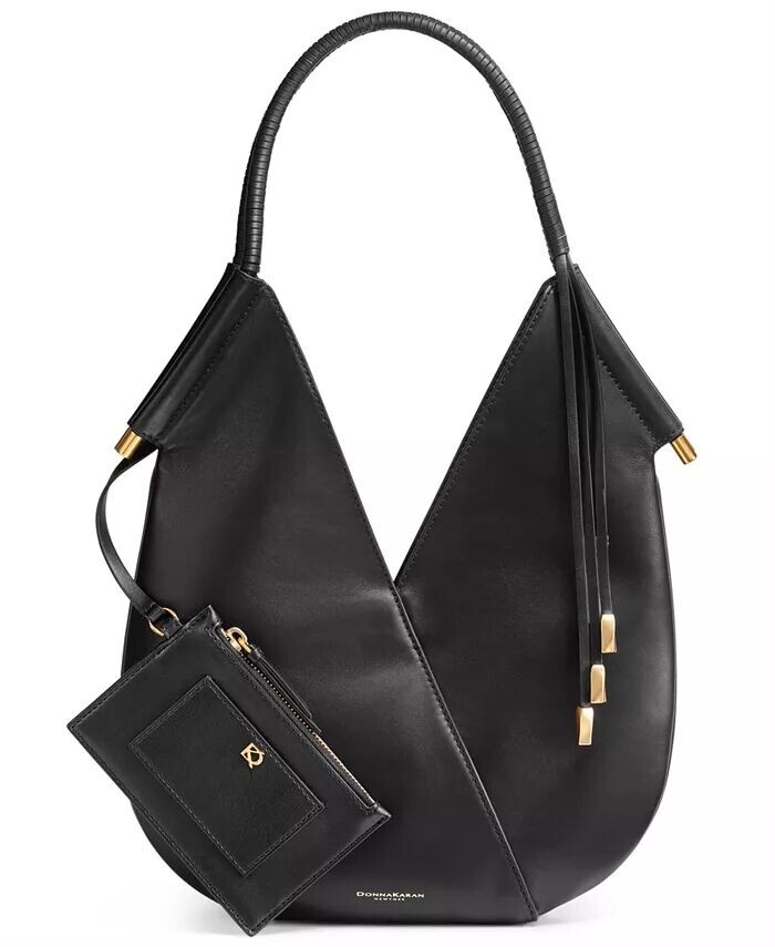 

Небольшое плечо Donna Karan Baldwin с закругленной ручкой, обтянутой кожей Donna Karan New York, серый