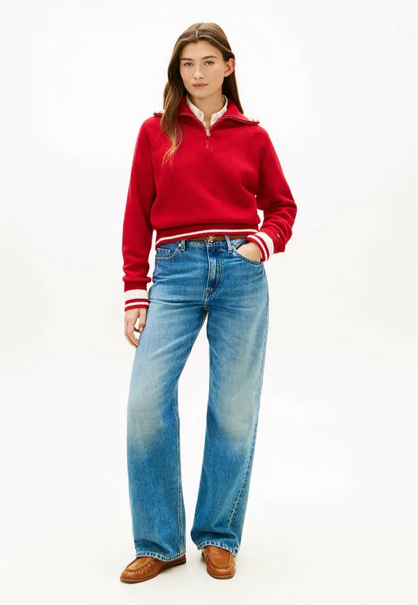 Свободный джемпер с застежкой-молнией на четверть длины. Tommy Hilfiger, Medium Red — фото 2