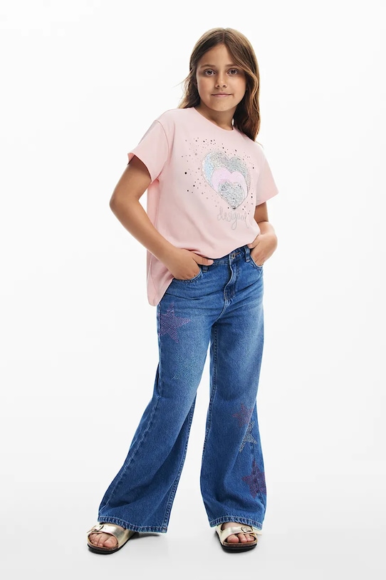 

Детская хлопковая футболка Desigual, розовый