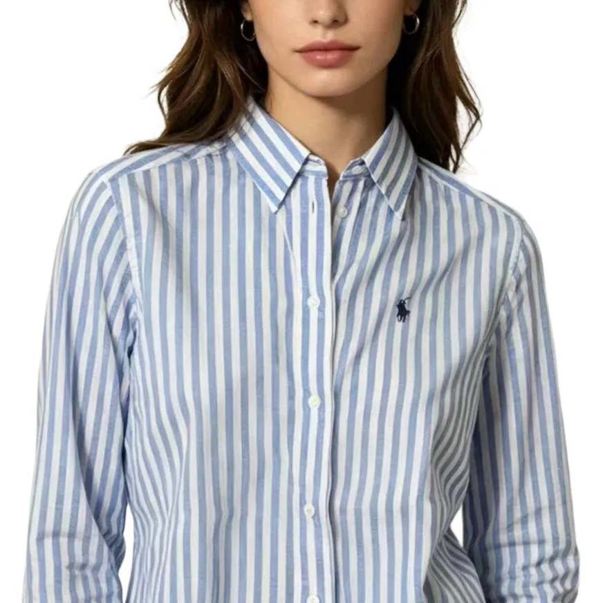 Рубашка классическая женская Polo Ralph Lauren синяя — фото 4
