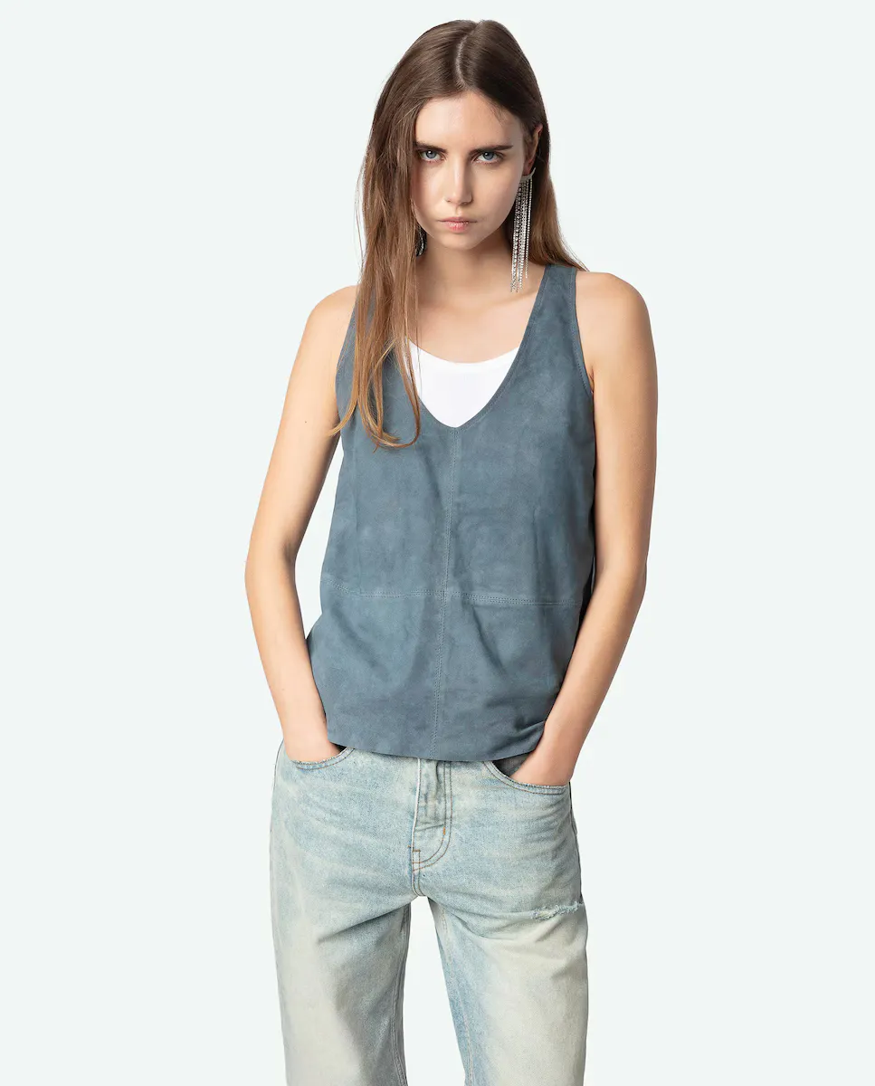 

Женский топ без рукавов Tander из 100% замши Zadig & Voltaire, синий