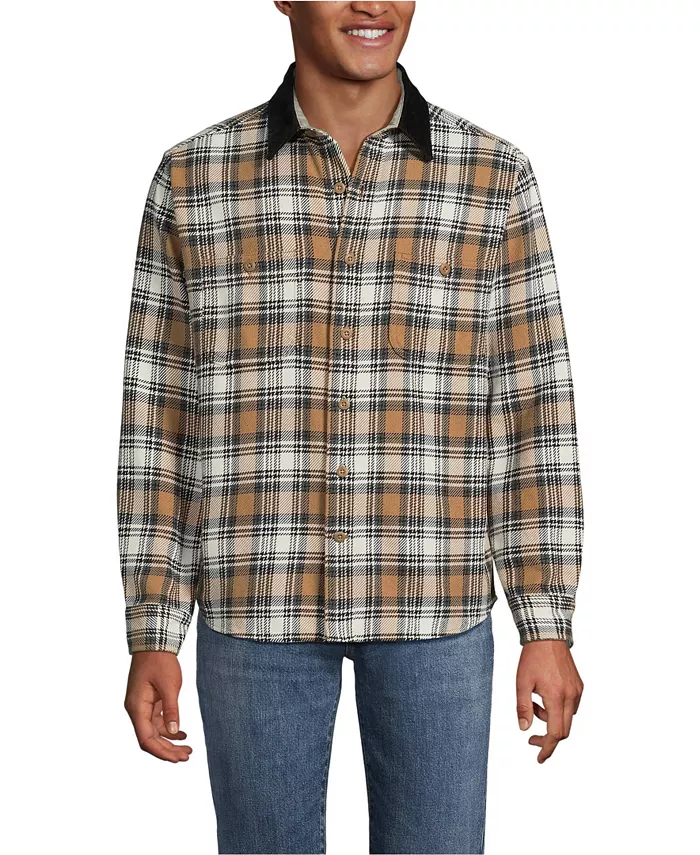 

Мужская классическая фланелевая рубашка с воротником из вельвета Lands' End, коричневый