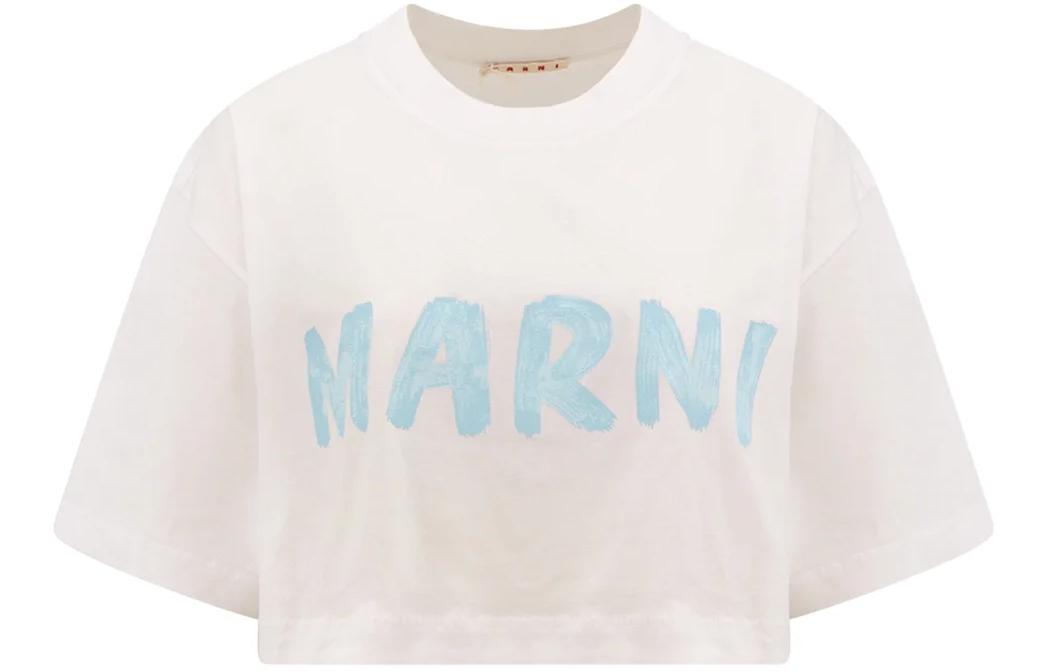 

Кроп-футболка с принтом логотипа MARNI, белая