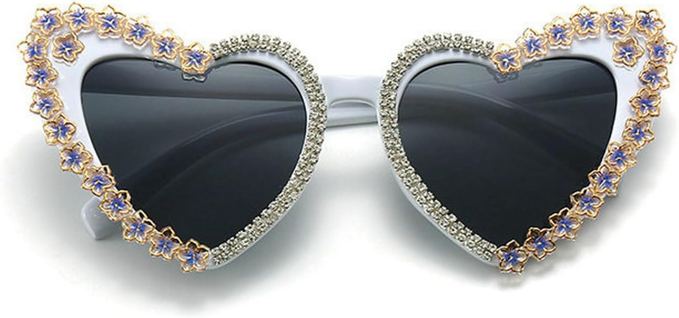 

COTIA Уникальные изысканные сверкающие солнцезащитные очки с бриллиантами в форме сердца и цветов, женские, персиковые, с сердечками, модные солнцезащитные очки с блестками, White Frame White Diamond