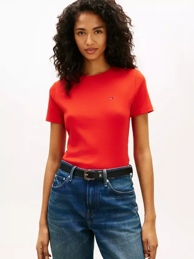 Приталенная футболка с логотипом флага, красная Tommy Hilfiger