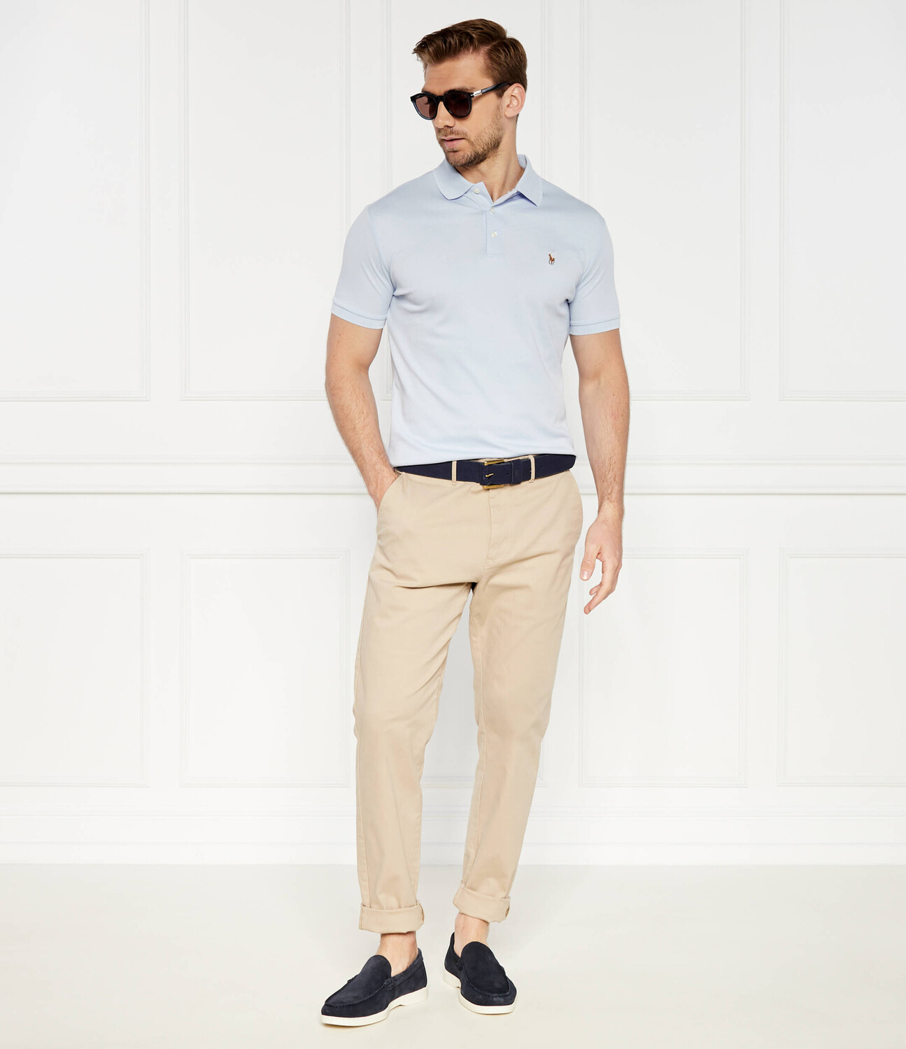 Поло POLO RALPH LAUREN Custom slim fit, небесно-голубой — фото 2