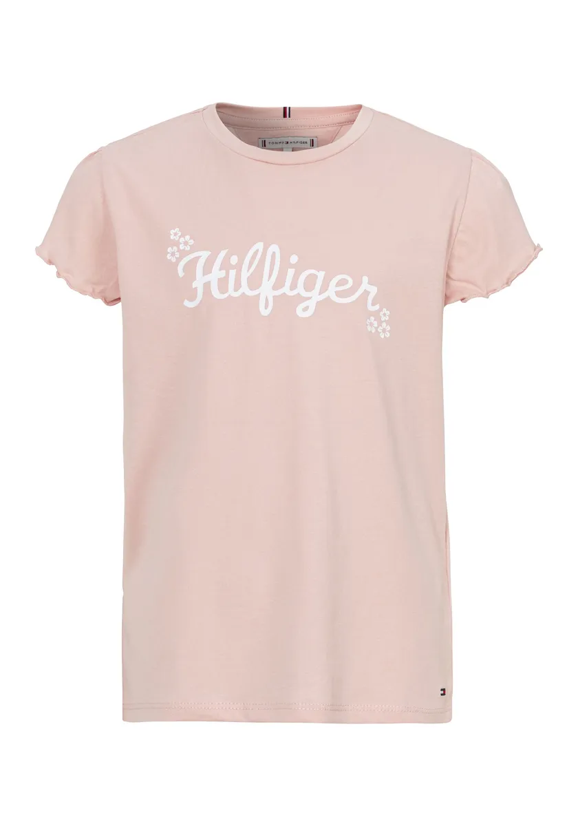 

Рубашка Tommy Hilfiger с короткими рукавами "FLOWER GLITTER REG TEE SS", детская до 16 лет, с тисненым логотипом, цвет Soft Rose