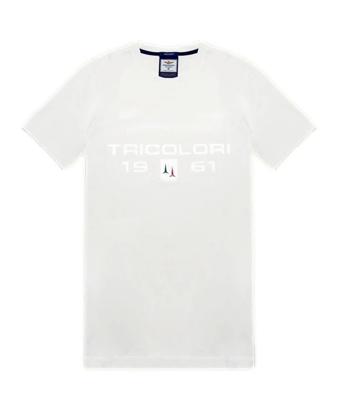 

Мужская футболка белого цвета с принтом в виде трехцветных стрелок. Aeronautica Militare, белый