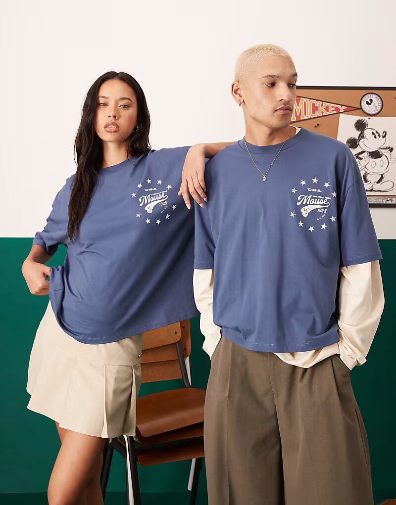 

Футболка свободного кроя ASOS DESIGN Disney с принтом Микки Мауса в угольно-сером цвете