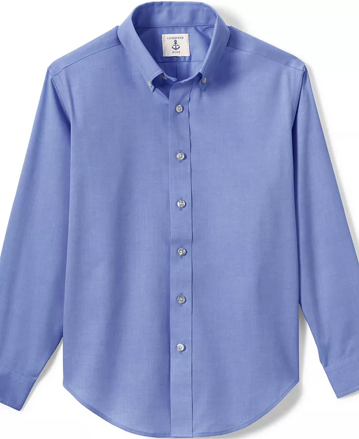 Длинный рукав для старших мальчиков, рубашка без глажки Pinpoint Dress Shirt Lands' End, синий — фото 3
