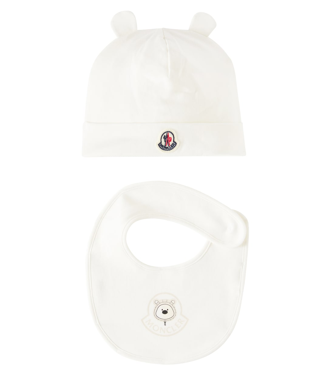 

Детский хлопковый комплект шапочка и слюнявчик Moncler Enfant, белый
