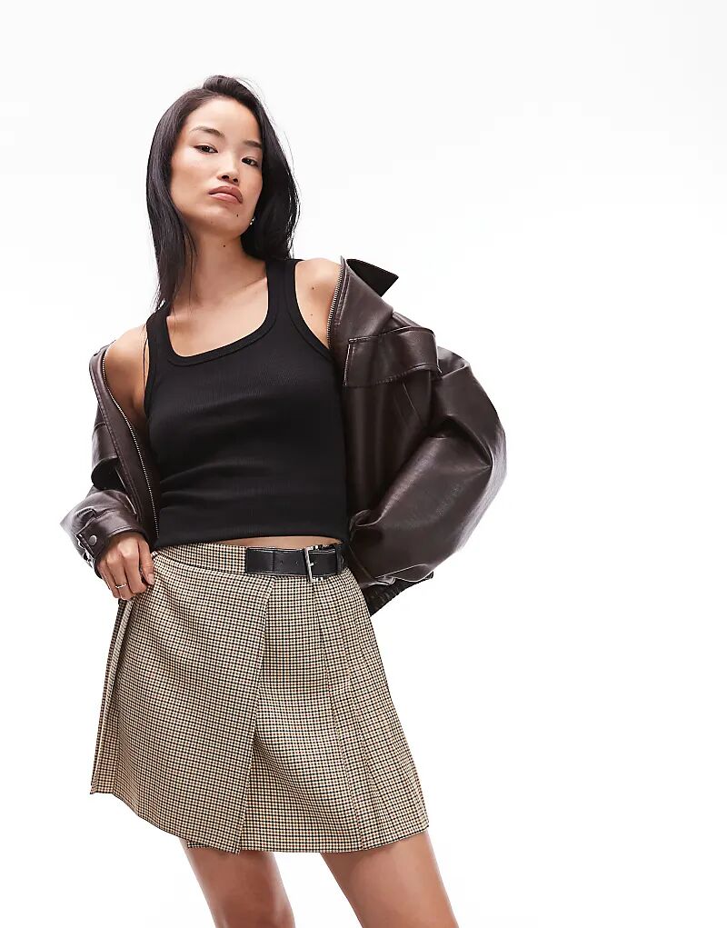 

Мини-юбка-килт с пряжкой ASOS DESIGN в коричневую клетку