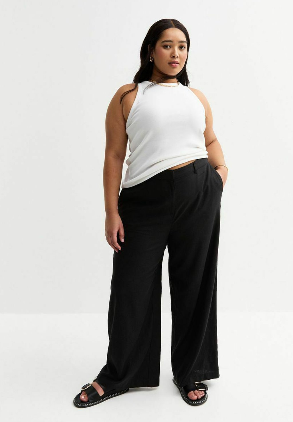 

Брюки CURVES BLACK LINEN BLEND WIDE LEG New Look Curves, черный