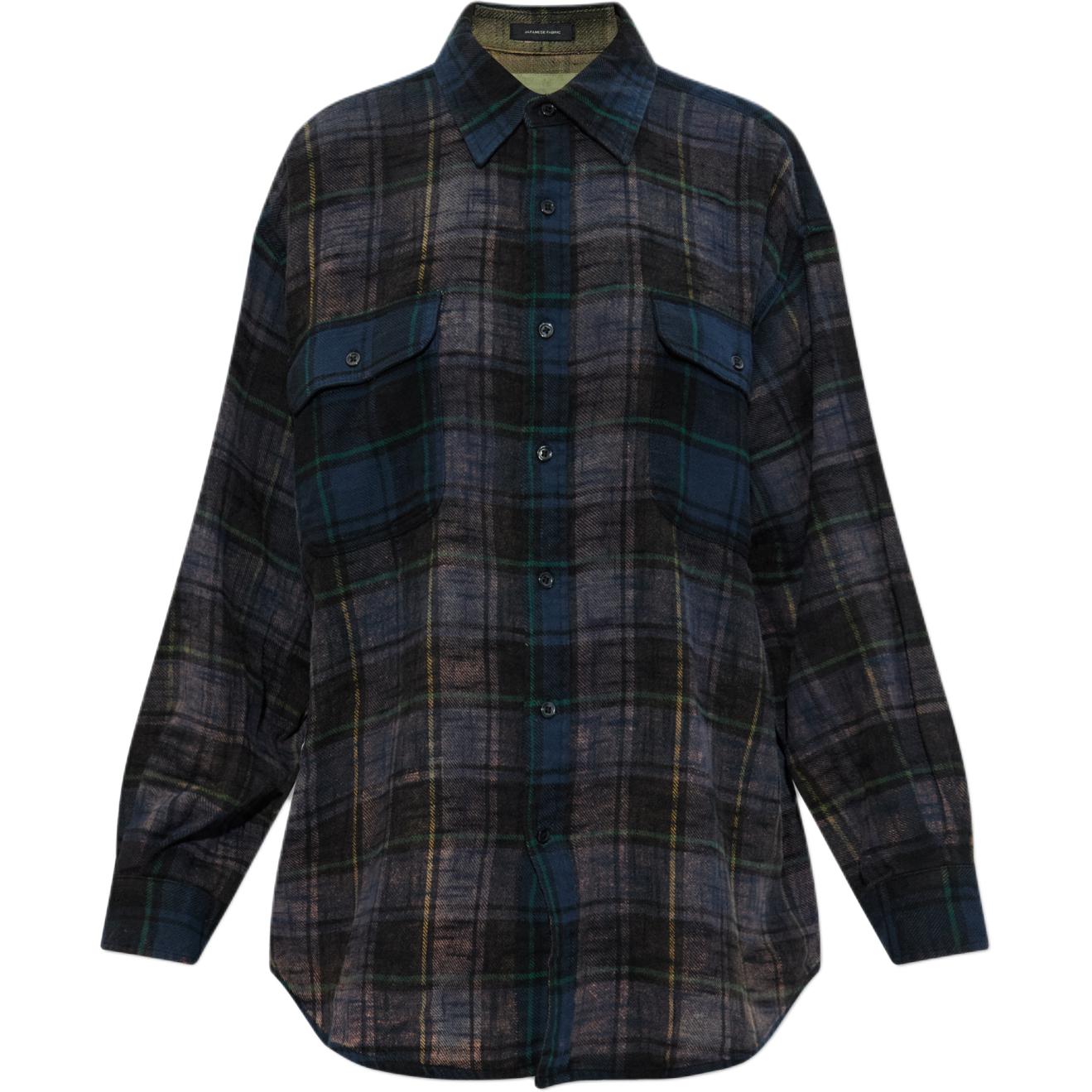 

R13 Женская рубашка, темно-синего цвета, с отворотом, средней длины