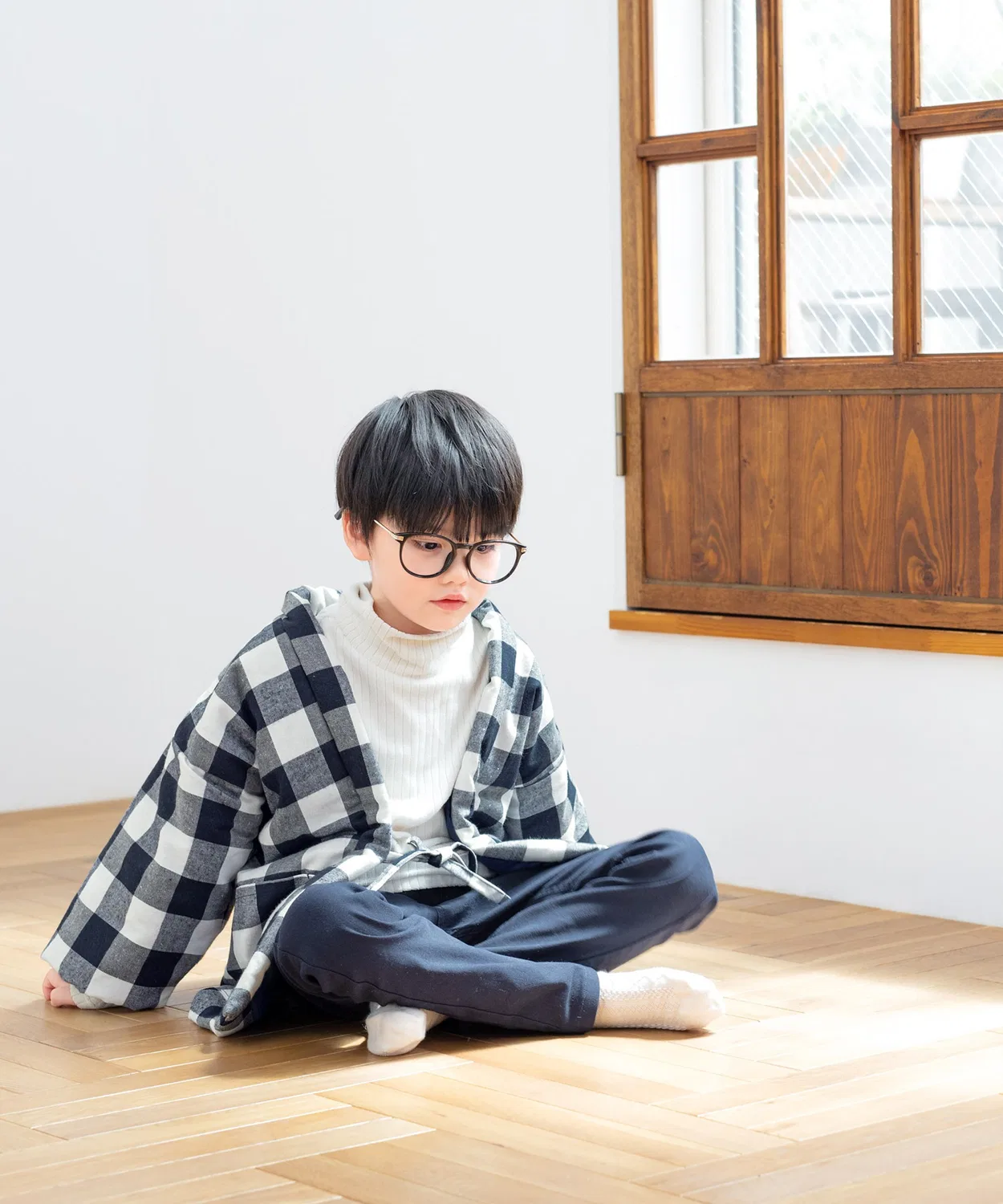 Детский халат полуторный с капюшоном, клетчатый, бренд SOUBIEN, без состава набора, зелёный — фото 3