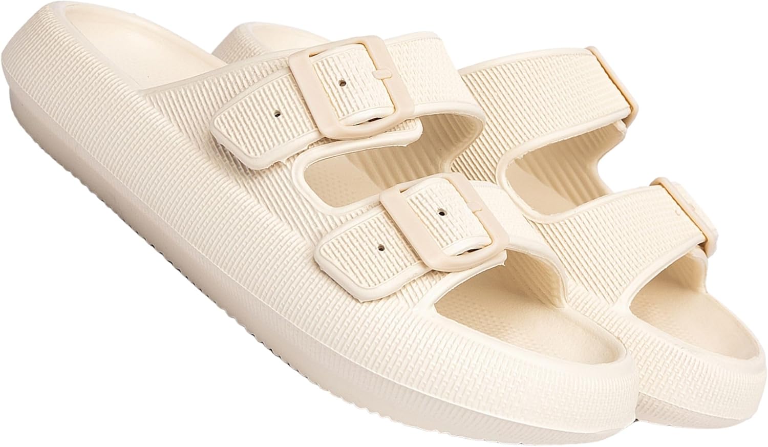 

Сандалии BERANMEY с двойной пряжкой и регулируемыми ремешками для женщин и мужчин, повседневные мягкие тапочки-подушки для женщин, сандалии EVA на плоской подошве, бежевый