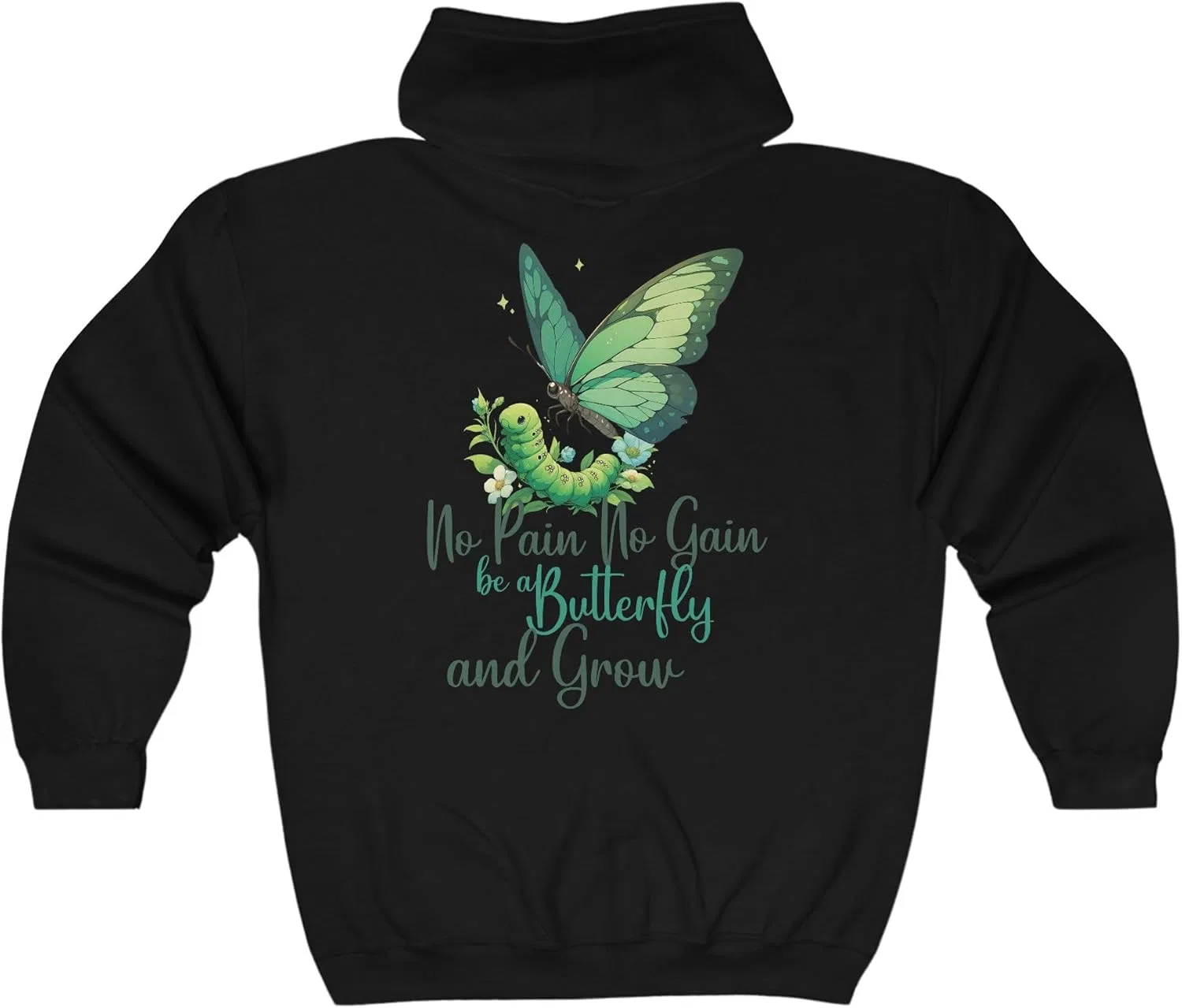 Толстовка с полной застежкой-молнией Butterfly Caterpillar Graphic Fitness Weightlifting Bodybuilder GENERIC, черный
