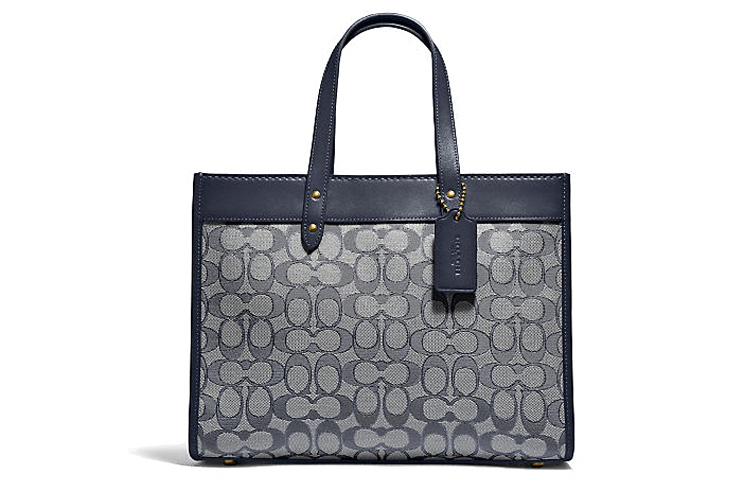 

COACH Сумка-шоппер из ткани с кожаной отделкой, сумка-шоппер, сумка через плечо, женская сумка большого размера, синяя монограмма