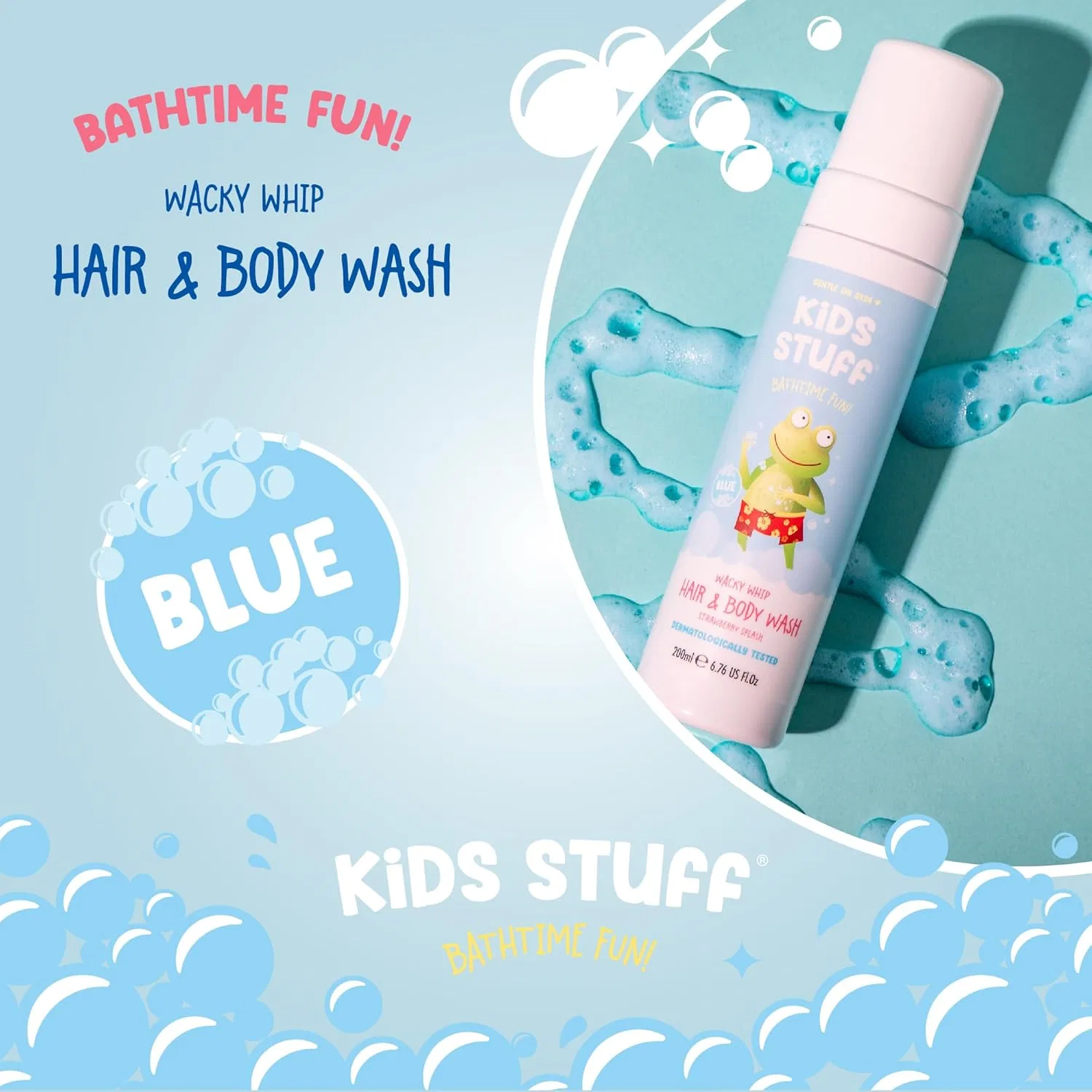 Детская пена для ванны и душа Kids Stuff Wacky Whip с ароматом клубники, 200 мл Kids Stuff, Blue — фото 3