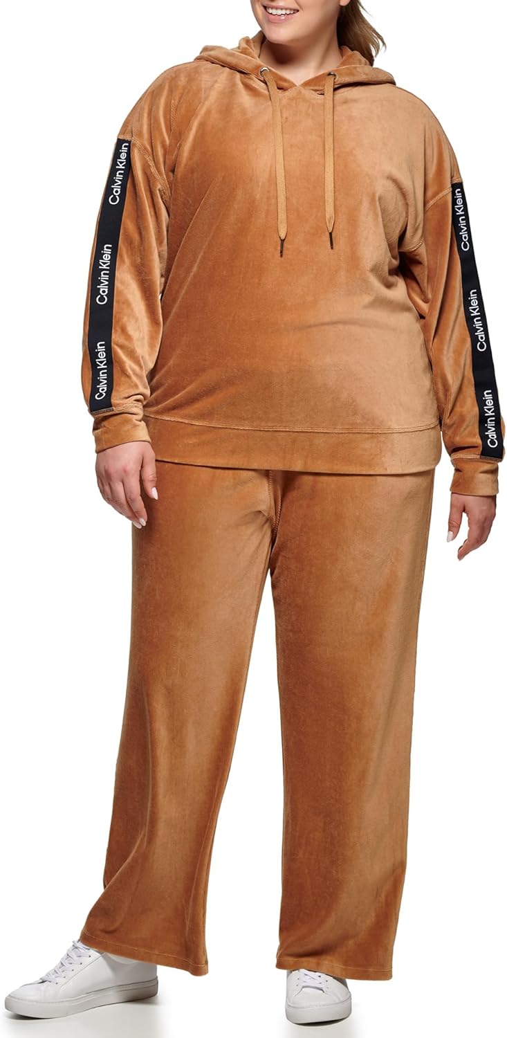 

Женский велюровый свитер с логотипом Calvin Klein в мелкую резинку, Teak