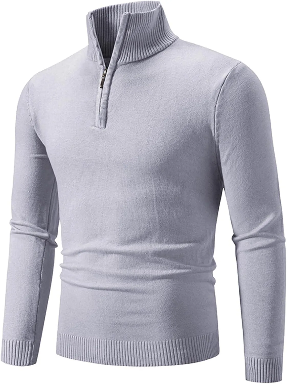 

Мужской водолазка-пуловер с рифлением, Slim Fit, с молнией и воротником-стойкой evzosrz