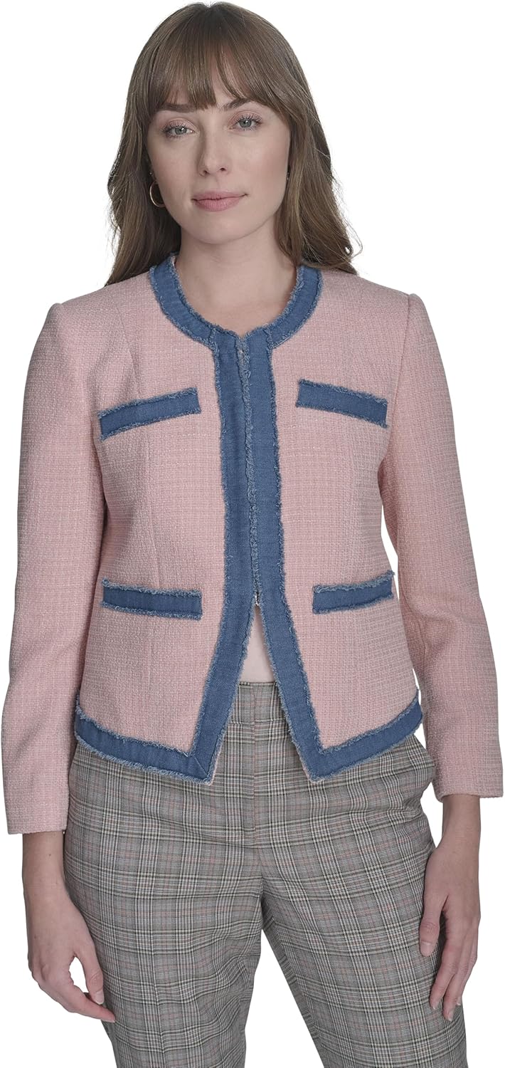 

Женская джинсовая куртка Tommy Hilfiger без воротника с открытым передом, Powder