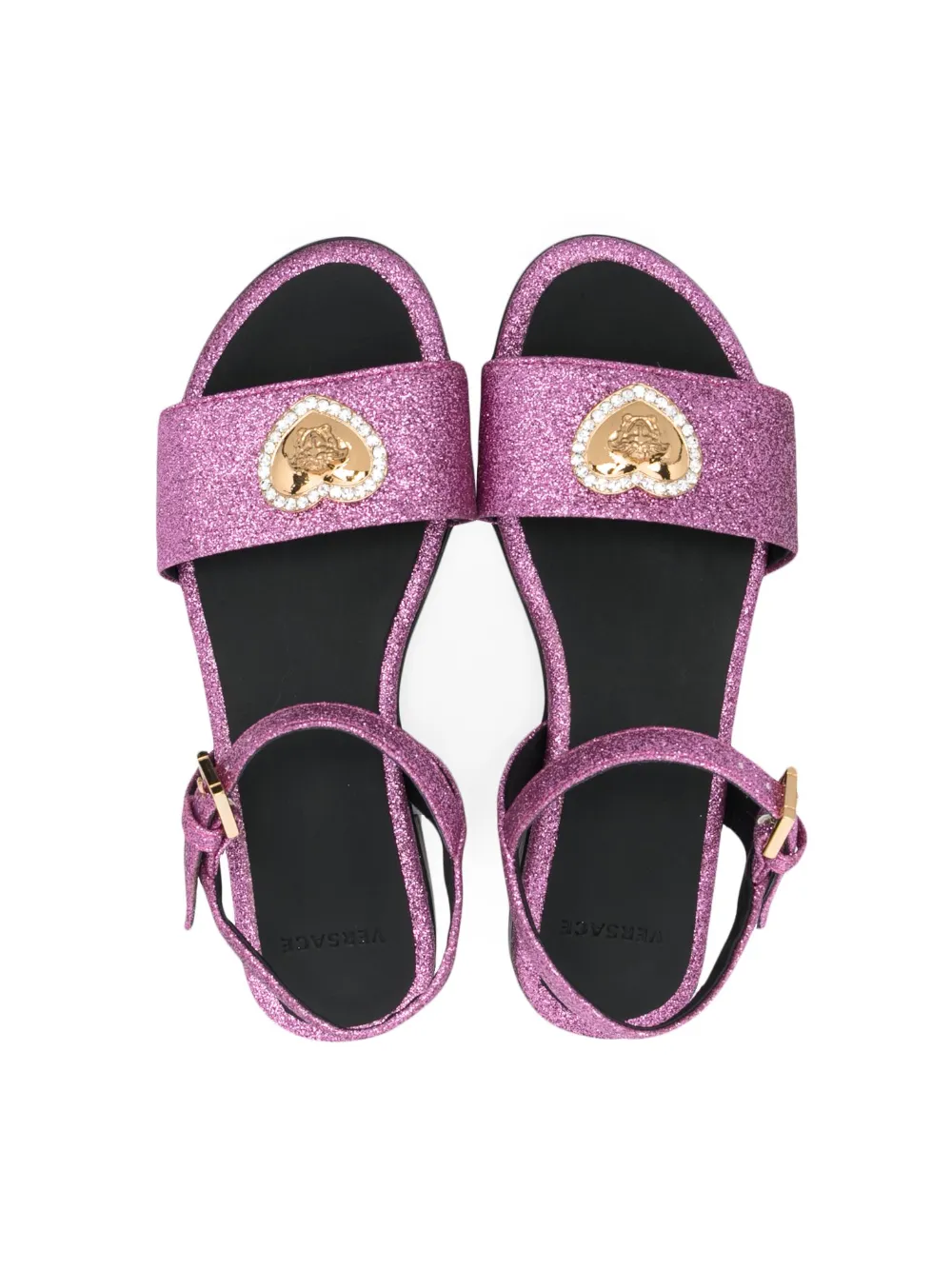 Сандалии Crystal Hearts с блестками Versace Kids, розовый — фото 3