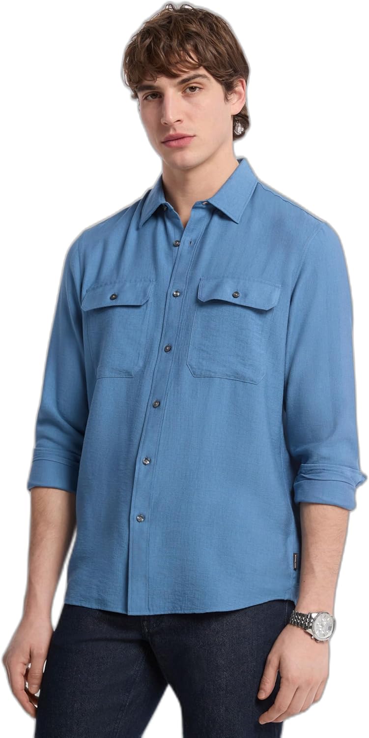 

Michael Kors мужская длинная рубашка с двумя карманами из крепа, Steel Blue