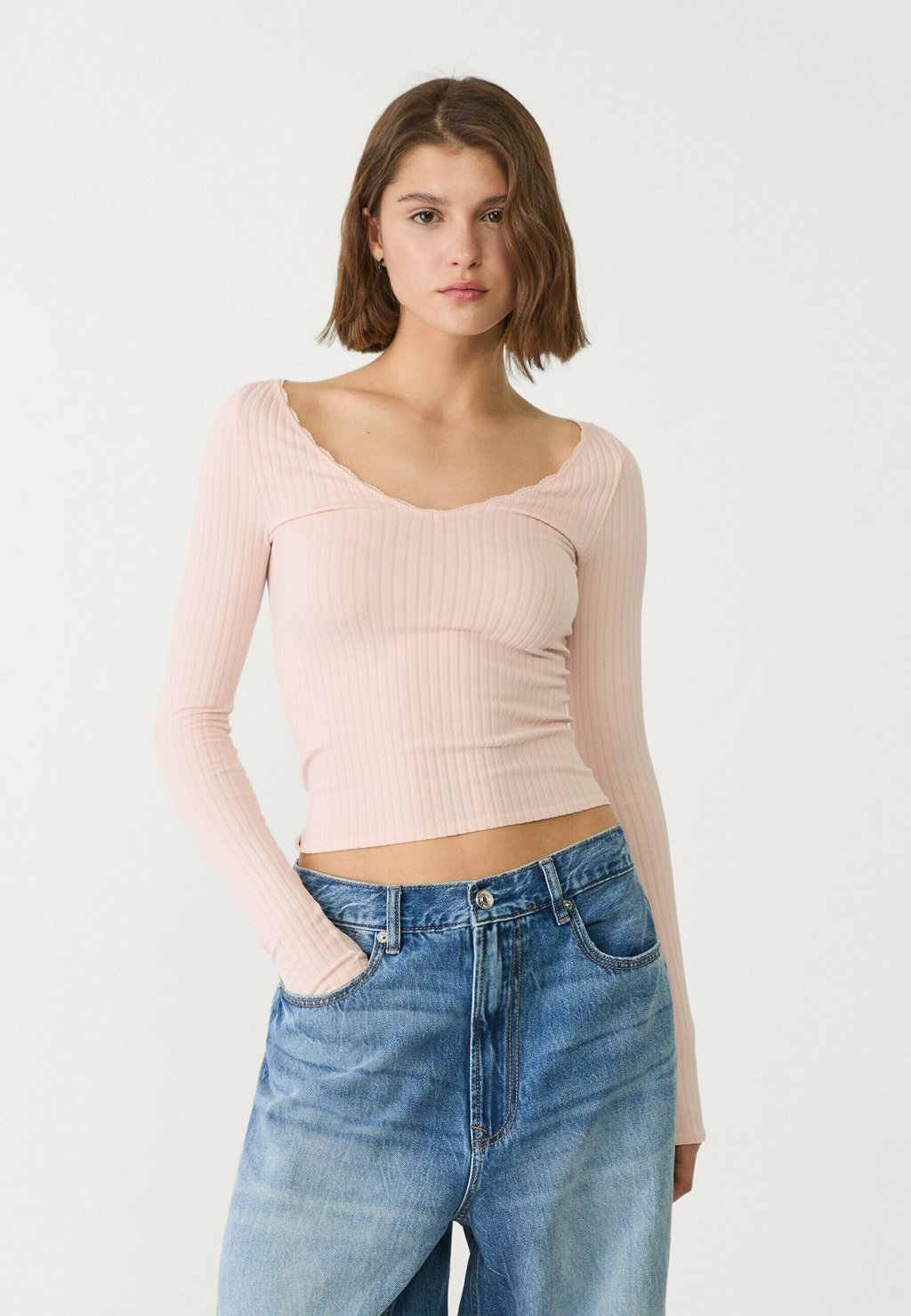 

Футболка с длинным рукавом Stradivarius, розовый