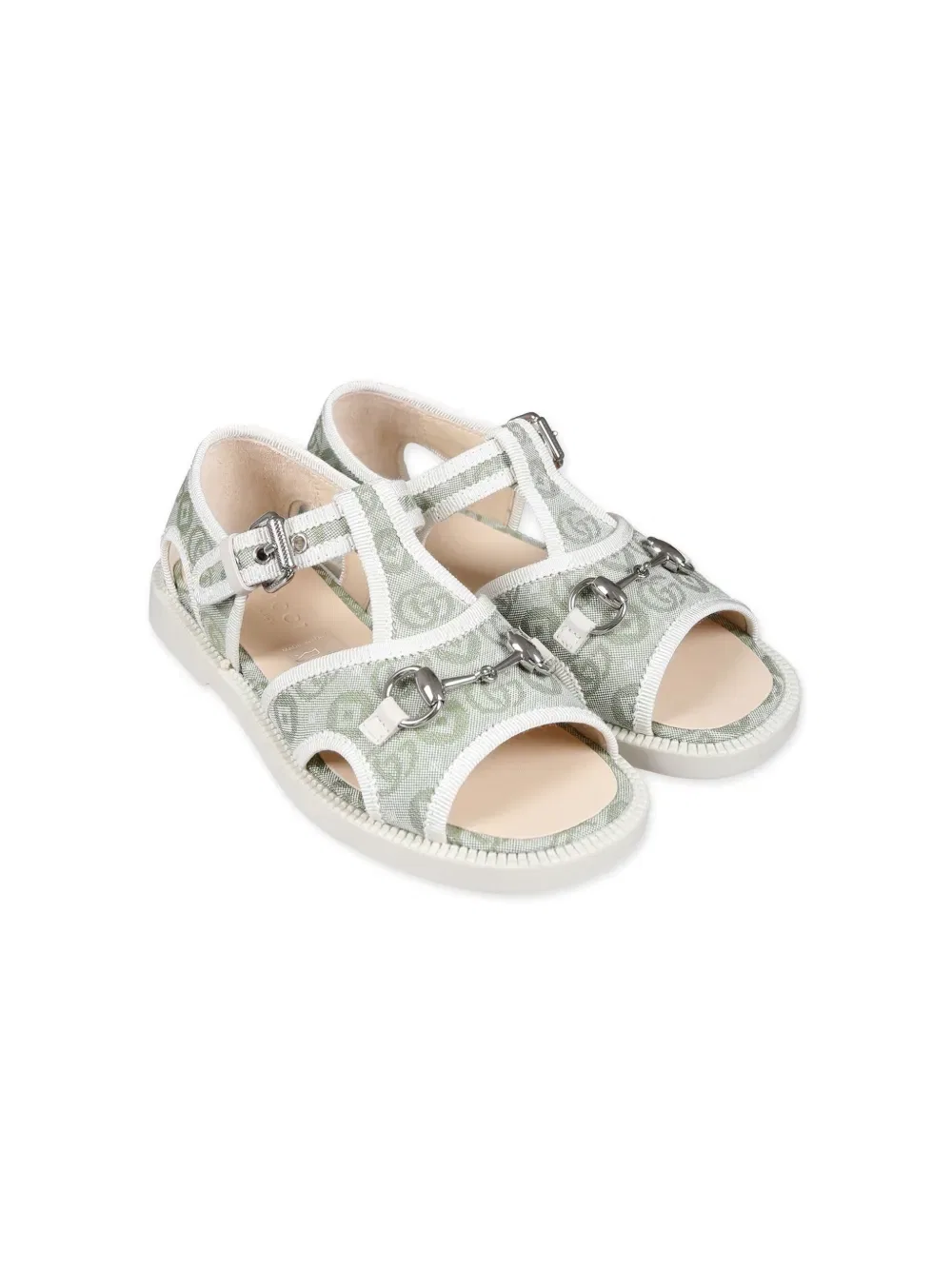 Жаккардовые сандалии с отделкой "конская уздечка" Gucci Kids, зеленый