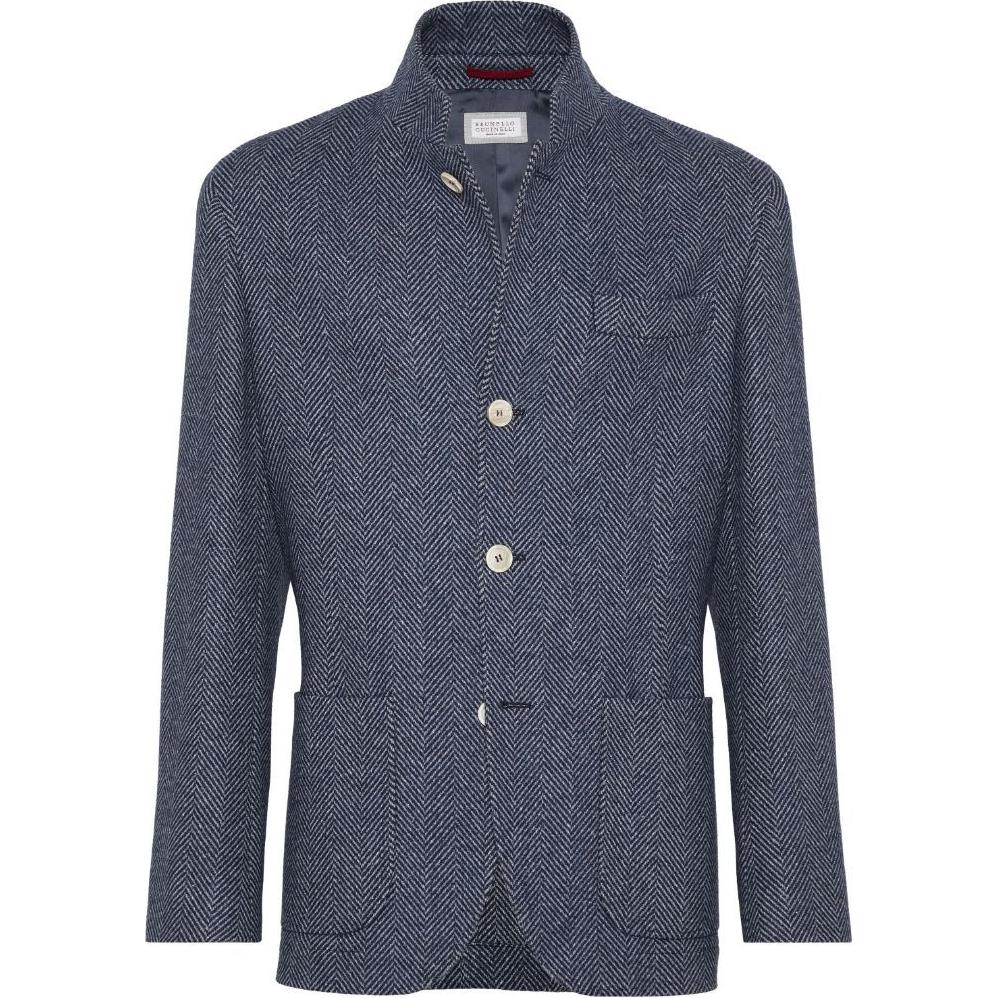 

Brunello Cucinelli Водостойкая куртка в ёлочку, Marine Blue
