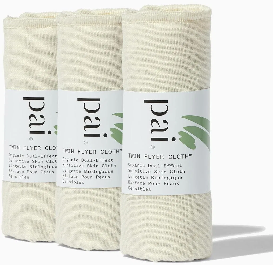Салфетки для лица Pai Skincare Twin Flyer Organic Dual Effect Face Cloth, 3 шт., муслин/фланель