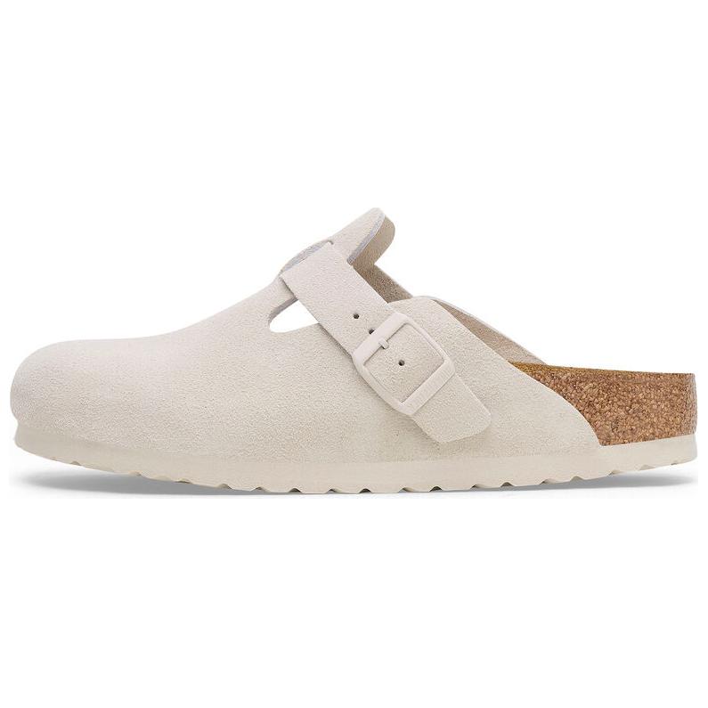 Birkenstock Босоножки из мягкой замши Boston Soft Footbed цвета «античный белый»