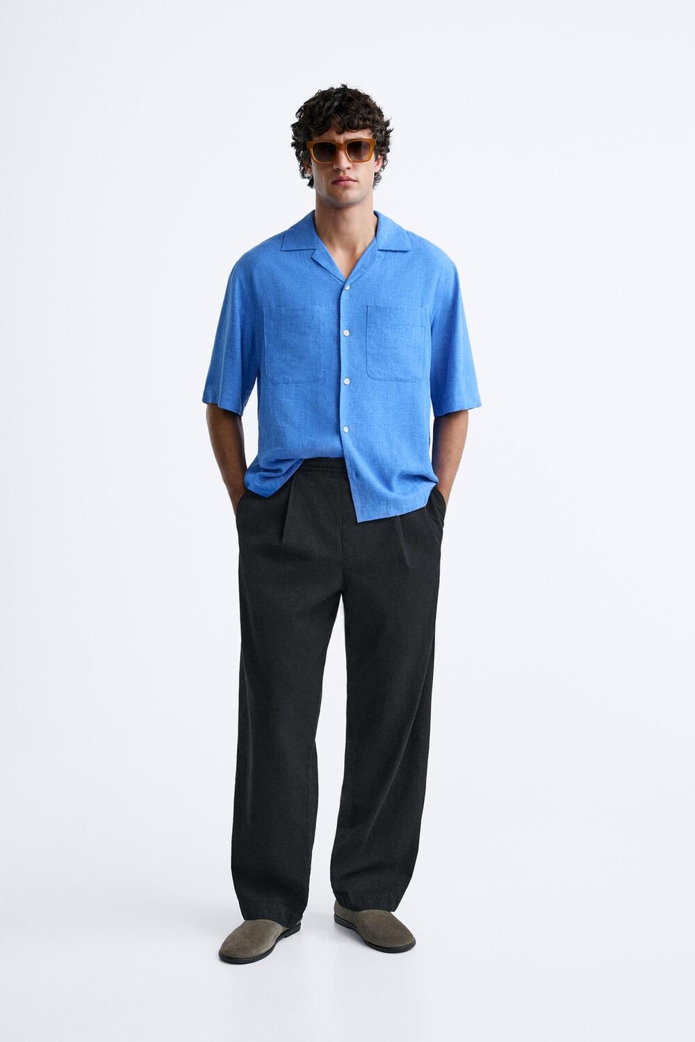

Брюки из хлопка и льна ZARA, черный