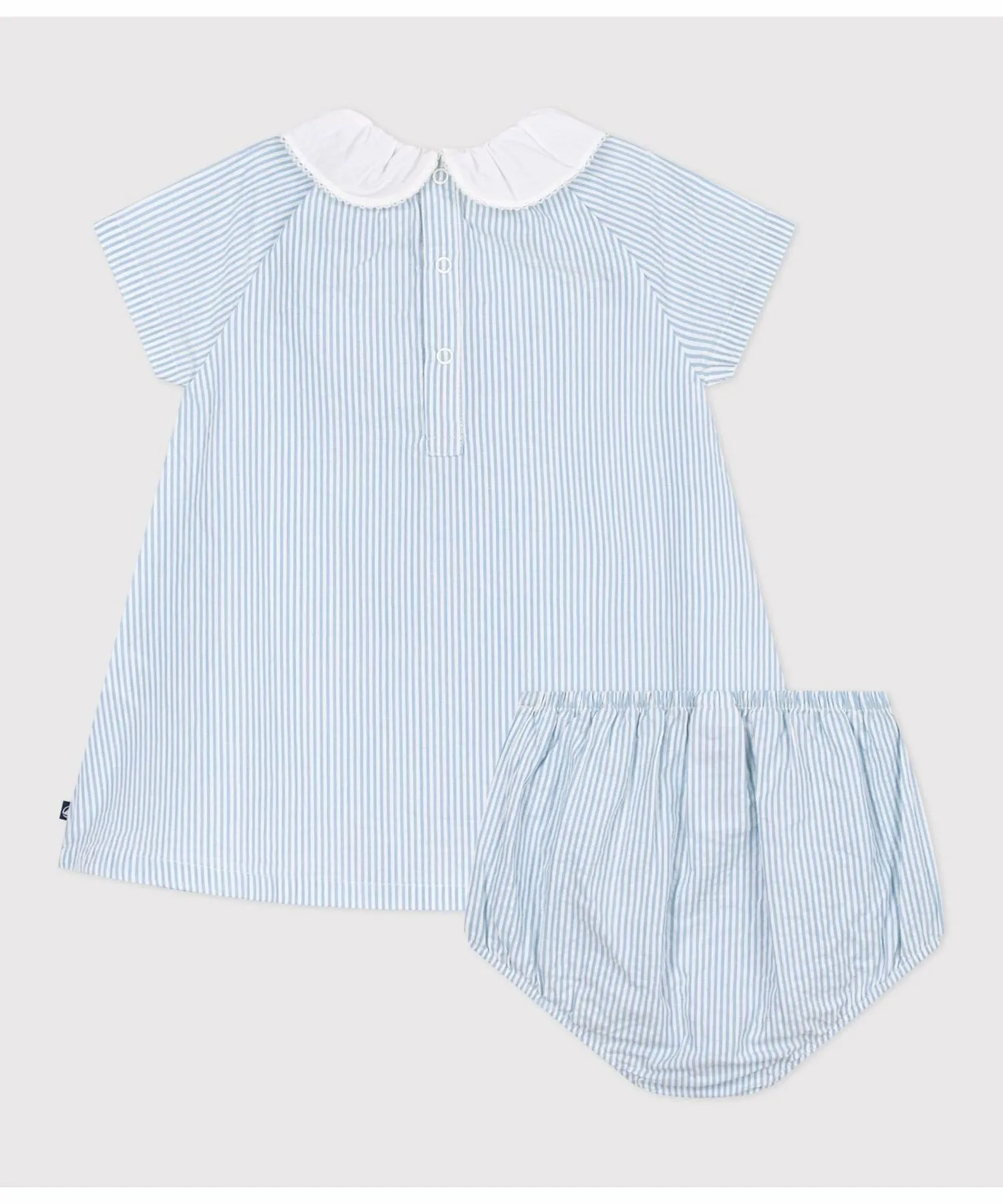 Комплект из платья и панталонов из ткани сирсакер PETIT BATEAU, Off-white/light blue — фото 3