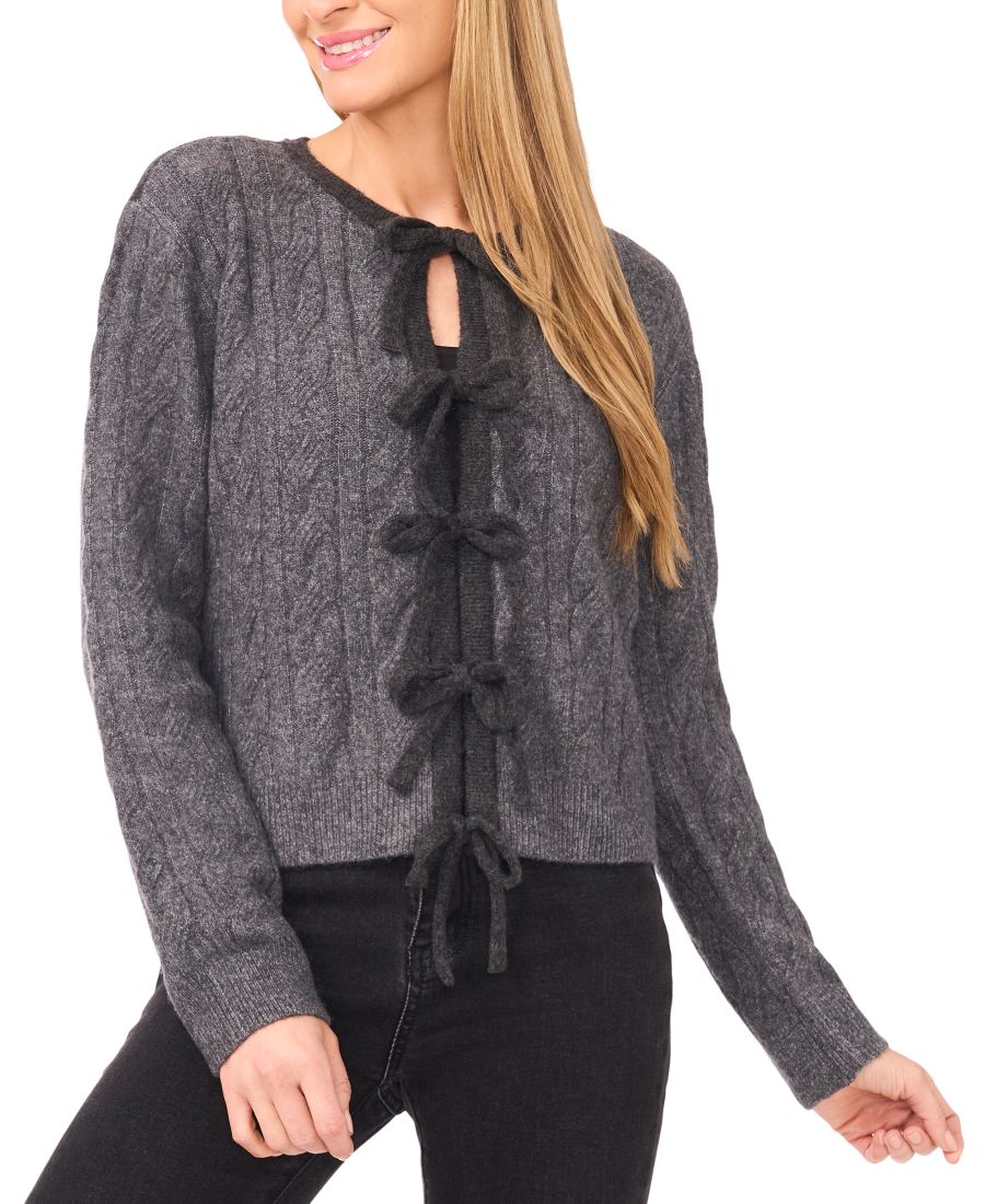 

Женский кардиган с завязками спереди и длинными рукавами CeCe, Medium Heather Gray